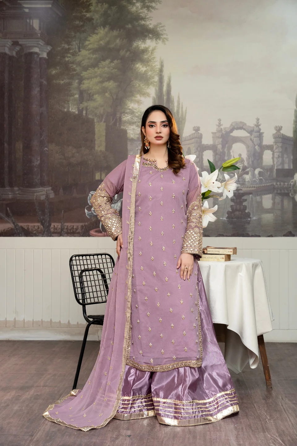 Lavender Gold-Accented Sharara Set